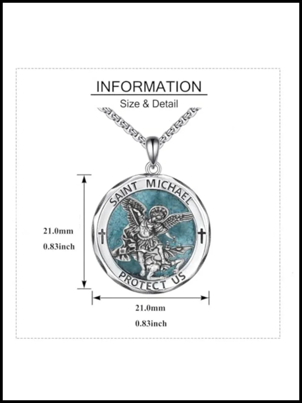 St Michael Medal Necklace Protection Pendant Men Women 18K White Gold Plated